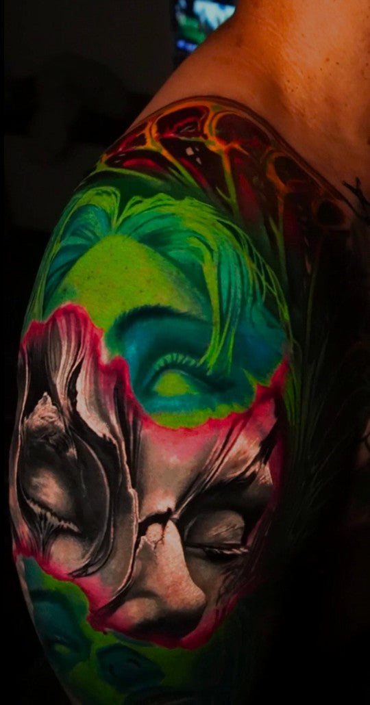 Surreal color face cover-up, healed result