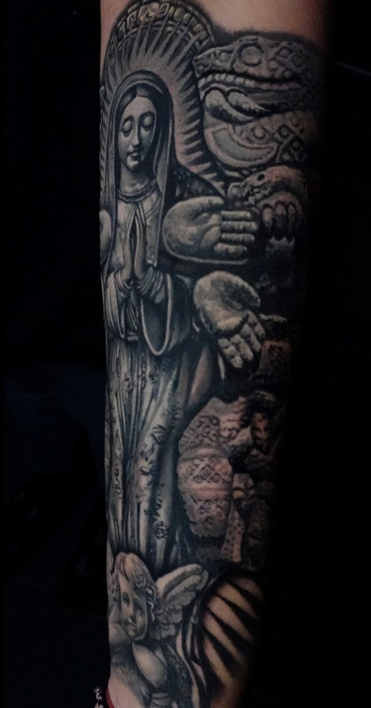 Virgen and archangel sleeve cover-up, healed result